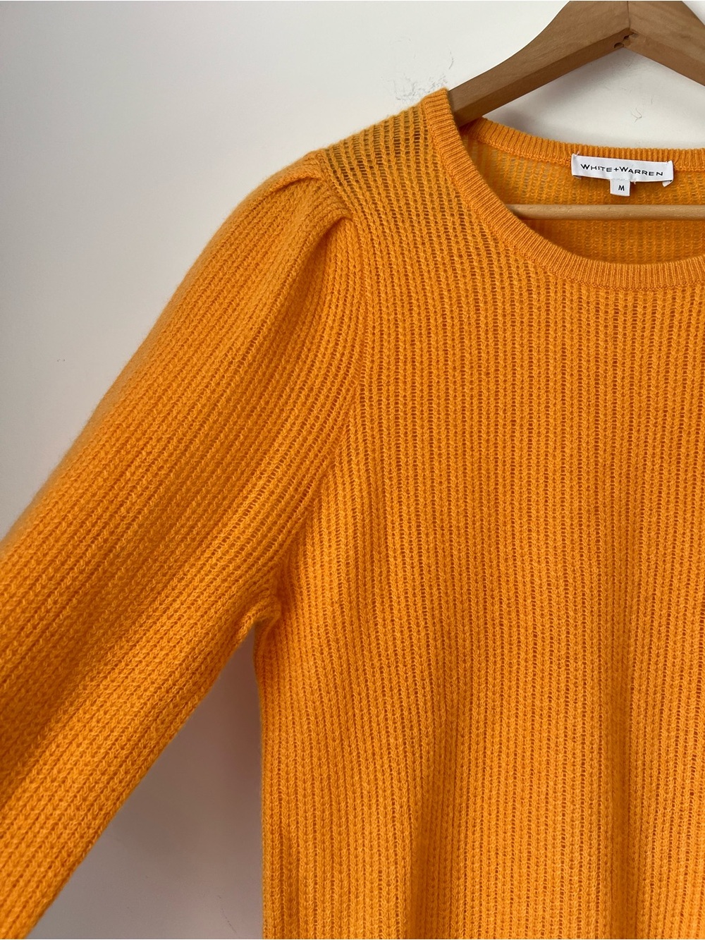 White & Warren 100% Cashmere Fine Knit Crewneck Sweater - Bright Fall Orange - Picture 6 of 12